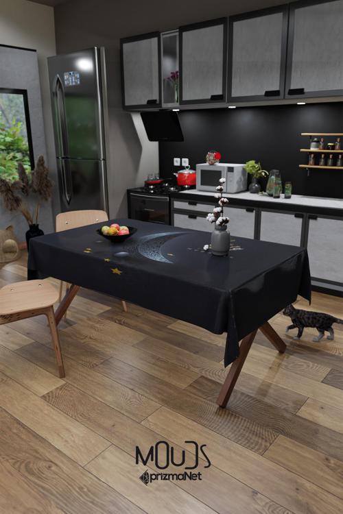 Lacivert Ramazan Ayı Desenli Süet Kumaş Dertsiz Masa Örtüsü Kare Ve Dikdörtgen Ramadan