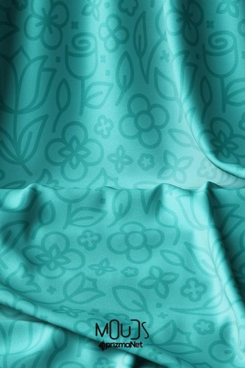 Turkuaz Flora Serisi Desenli Dijital Baskılı Kumaş Süetimsi Doku En 155Cm Kms-126