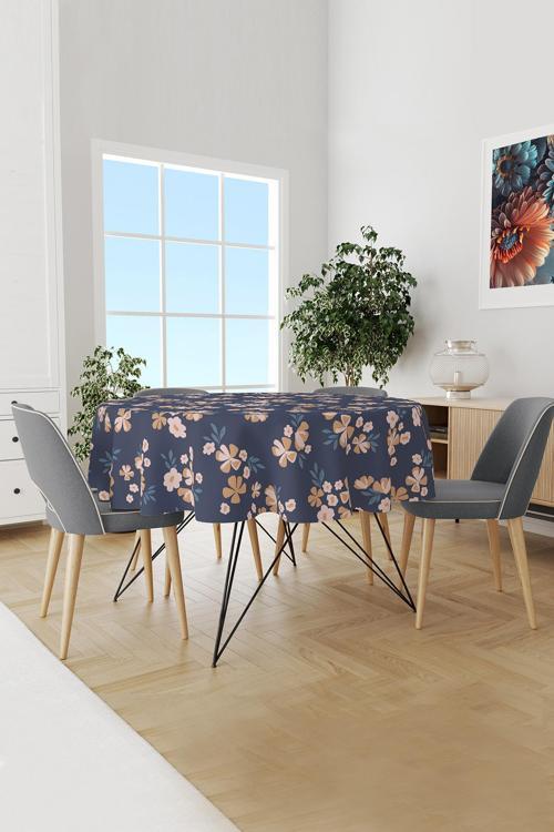 Gurun Desenli Yuvarlak Süet Dertsiz Masa Örtüsü