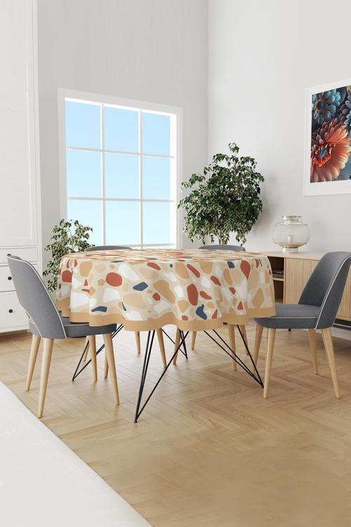 West Stone Taş Desenli Yuvarlak Süet Dertsiz Masa Örtüsü
