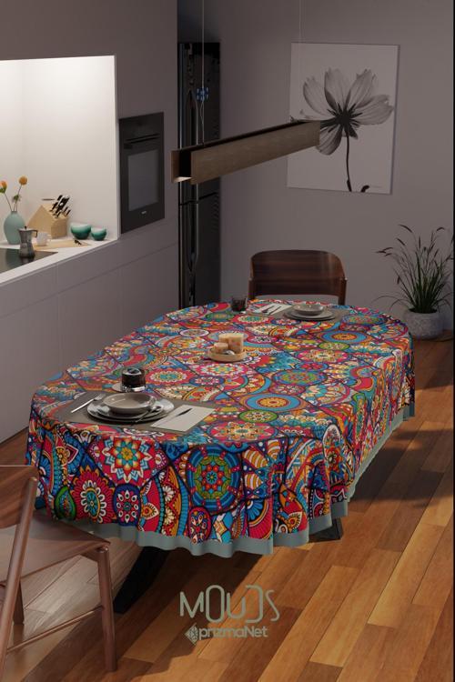 Anatolia 10 Desenli Süet Kumaş Dertsiz Oval Masa Örtüsü