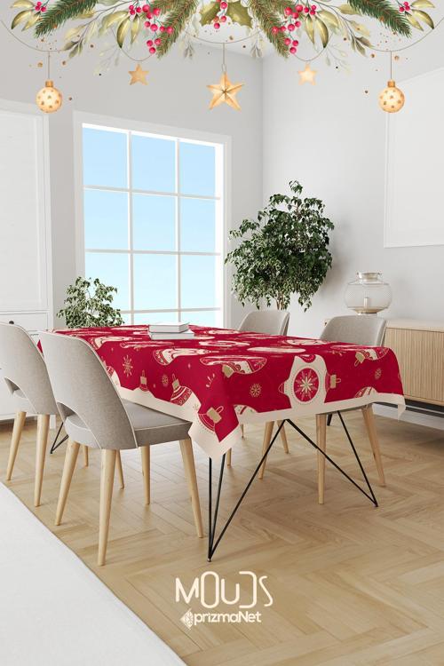 Yılbaşı Topları Desenli Süet Dertsiz Masa Örtüsü