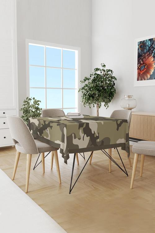 Yeşil Kamuflaj Desenli Süet Dertsiz Masa Örtüsü