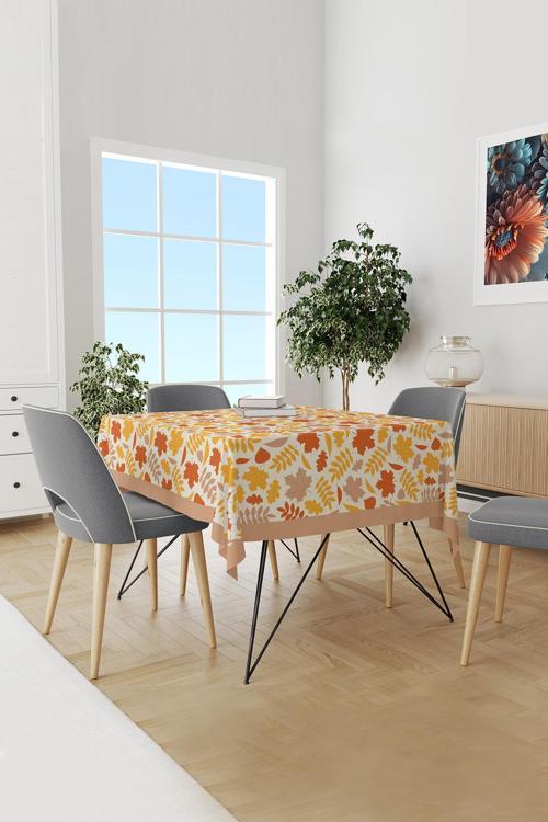 Sonbahar Yaprakları Desenli Süet Dertsiz Masa Örtüsü