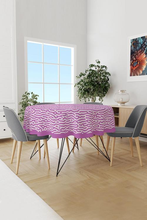 Mor Alley Desenli Yuvarlak Süet Dertsiz Masa Örtüsü