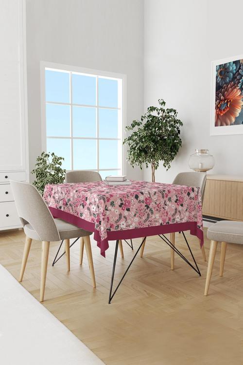 Pembe Pastel Çiçek Desenli Yuvarlak Süet Dertsiz Masa Örtüsü