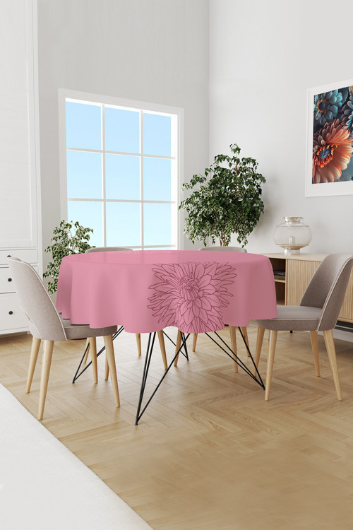 Pembe Pastel Çizgi Desenli Yuvarlak Süet Dertsiz Masa Örtüsü