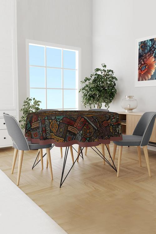 Hitit Figür 4 Desenli Yuvarlak Süet Dertsiz Masa Örtüsü