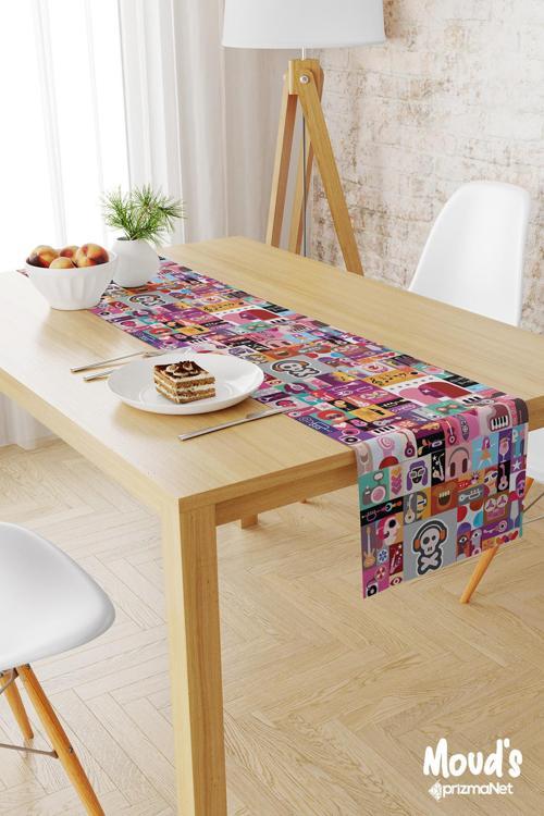 Music Board Desenli Baskılı Süet Runner Masa Örtüsü