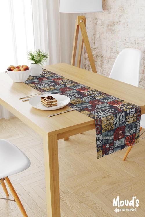 Amblem Desenli Baskılı Süet Runner Masa Örtüsü