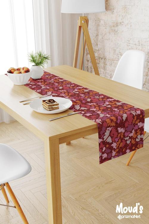 Burgundy 2 Desenli Baskılı Süet Runner Masa Örtüsü