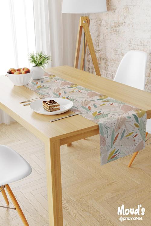 Xero Floral 2 Desenli Baskılı Süet Runner Masa Örtüsü
