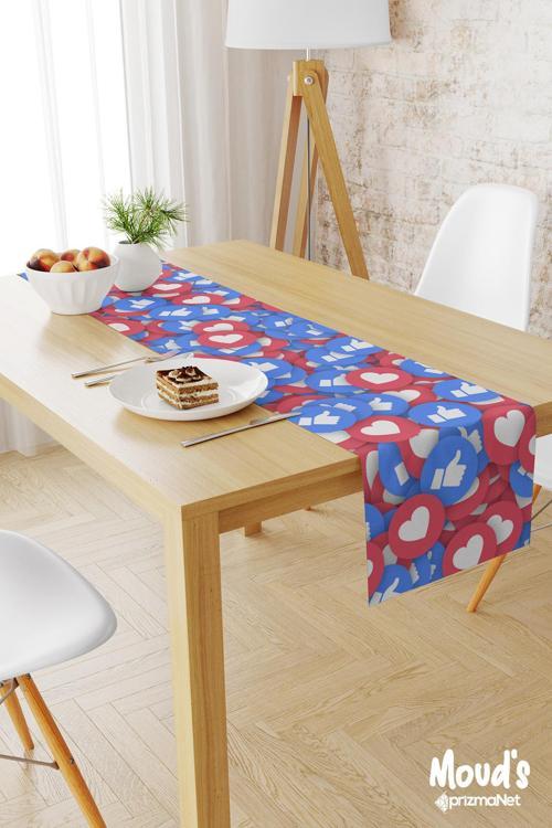 Fenomen Desenli Baskılı Süet Runner Masa Örtüsü