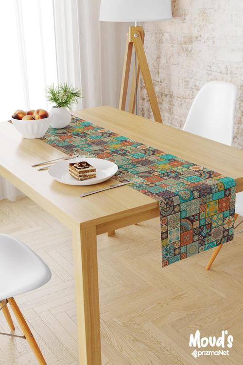 Osmanlı Desenli Baskılı Süet Runner Masa Örtüsü