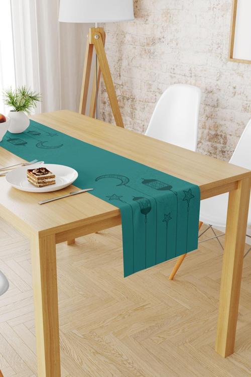 Ramazan Desenli 40X140 Runner Masa Örtüsü, Dertsiz Süet Dokulu Runner, Leke Tutmaz Runner