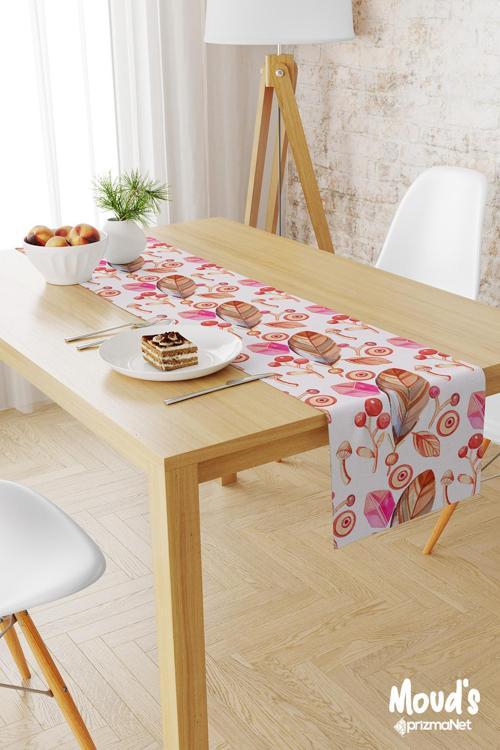 Elmas Bohem Desenli Baskılı Süet Runner Masa Örtüsü