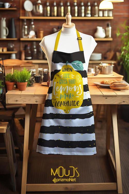 Süet Kumaş Lemon 1 Desenli Mutfak Önlüğü, Aşçı Önlüğü, Garson Önlüğü, Restoran Önlük