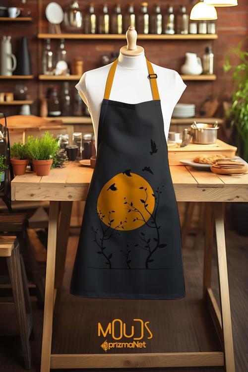 Süet Kumaş Japanese Sun 2 Desenli Mutfak Önlüğü, Aşçı Önlüğü, Garson Önlüğü, Restoran Önlük