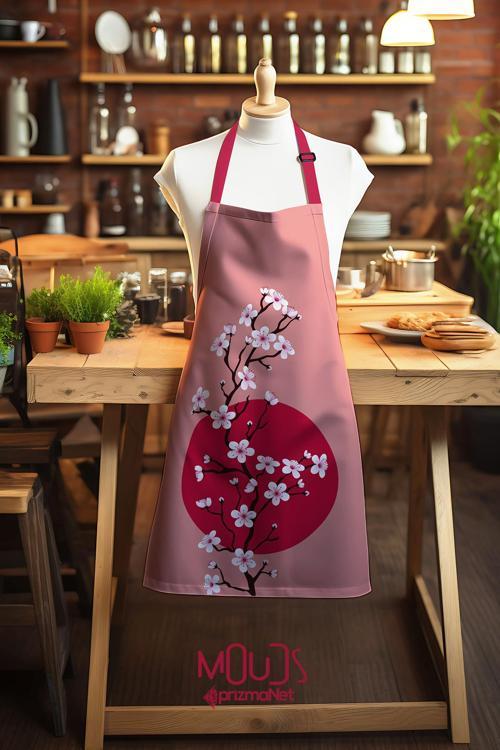 Süet Kumaş Blossom Japan 1 Desenli Mutfak Önlüğü, Aşçı Önlüğü, Garson Önlüğü, Restoran Önlük