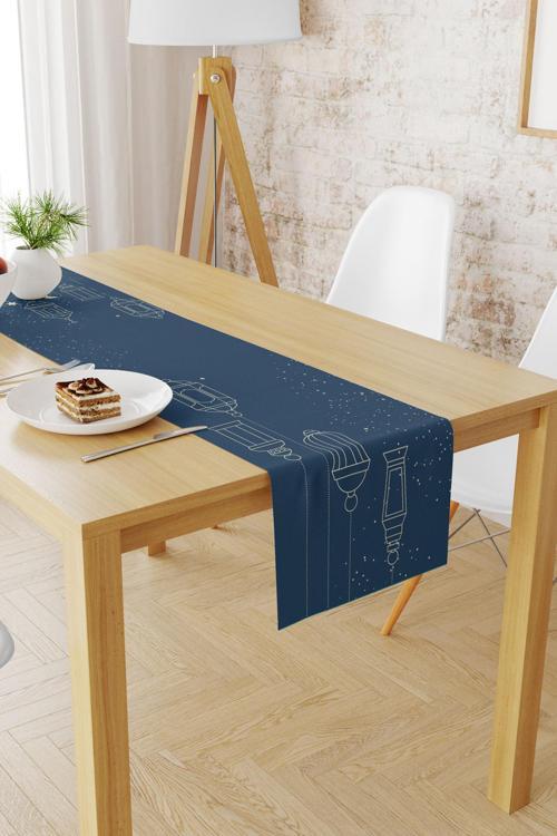 Ramazan Desenli 40X140 Runner Masa Örtüsü, Dertsiz Süet Dokulu Runner, Leke Tutmaz Runner