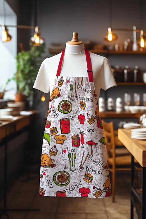 Süet Kumaş Restoran Kafe Desenli Mutfak Önlüğü, Aşçı Önlüğü, Garson Önlüğü, Restoran Önlük