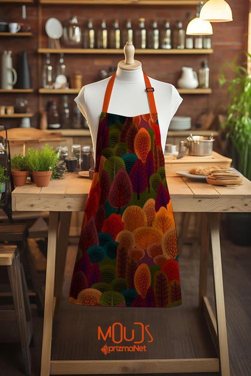 Süet Kumaş Fall Desenli Mutfak Önlüğü, Aşçı Önlüğü, Garson Önlüğü, Restoran Önlük