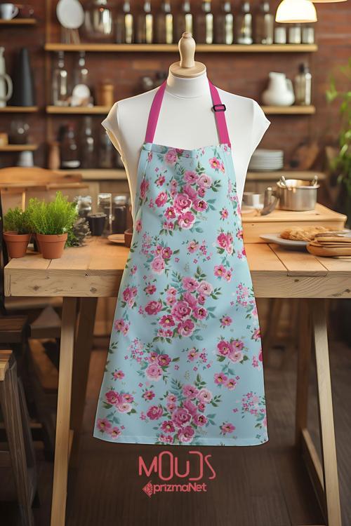 Süet Kumaş Madame Spring Desenli Mutfak Önlüğü, Aşçı Önlüğü, Garson Önlüğü, Restoran Önlük