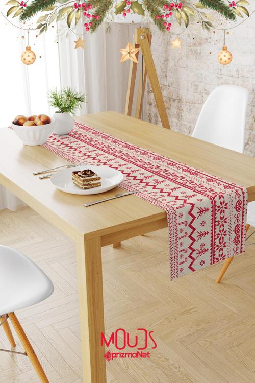 Yılbaşı Kazağı Desenli Süet Runner Masa Örtüsü