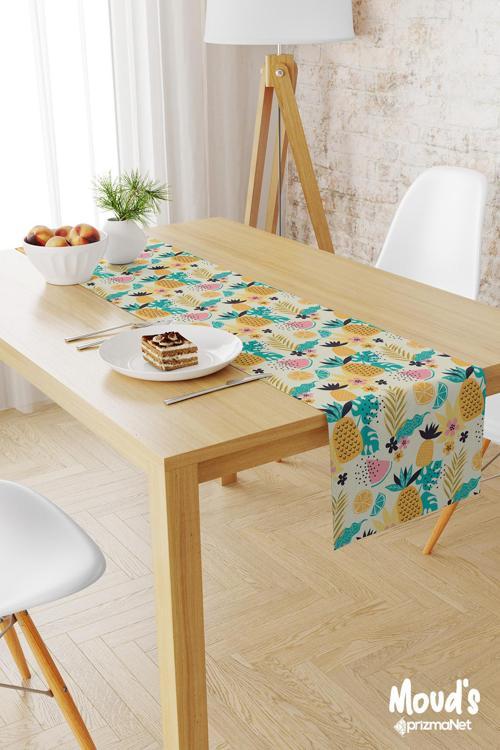 Sarı Ananas Karpuz Limon Desenli Baskılı Süet Runner Masa Örtüsü