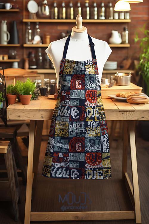 Süet Kumaş Amblem Desenli Mutfak Önlüğü, Aşçı Önlüğü, Garson Önlüğü, Restoran Önlük