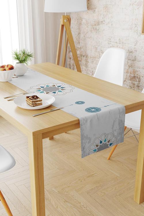 Ramazan Desenli 40X140 Runner Masa Örtüsü, Dertsiz Süet Dokulu Runner, Leke Tutmaz Runner