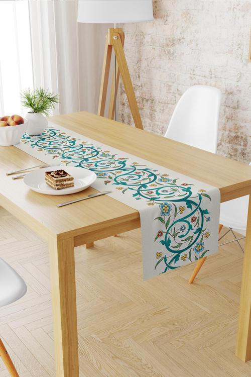 Ramazan Desenli 40X140 Runner Masa Örtüsü, Dertsiz Süet Dokulu Runner, Leke Tutmaz Runner