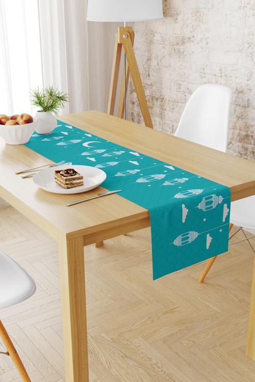 Ramazan Desenli 40X140 Runner Masa Örtüsü, Dertsiz Süet Dokulu Runner, Leke Tutmaz Runner