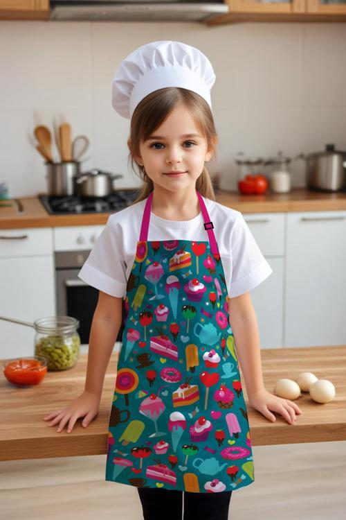 Çocuk Mutfak Önlüğü, Aktivite Önlüğü, Desenli Mutfak Önlüğü, 55 Cm Boy 40 Cm Genişlik Çocuk Önlüğü