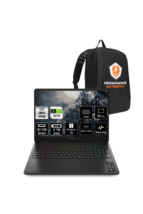 Omen 16 i9-14900HX 32GB 2TB SSD RTX5070/8GB 16" FHD+ W11H Gaming Laptop & Per4 Çanta
