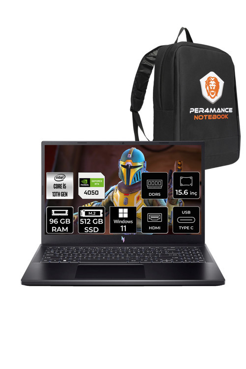 Nitro V15 i5-13420H 96GB 512GB SSD RTX4050/6GB 15.6'' FHD 144Hz W11H & PER4 ÇANTA