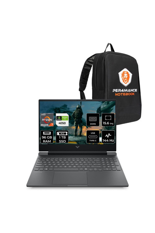 Victus 15 R7 8845HS 96GB DDR5 1TB SSD RTX4050/6GB 15.6'' 144Hz FDOS Gaming Laptop & PER4 ÇANTA