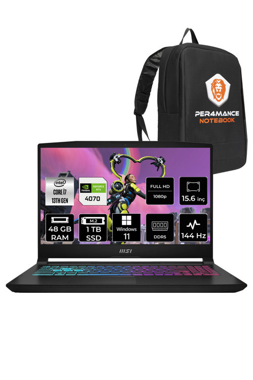Katana 15 B13VGK i7 13620H 48gb 1tb SSD RTX4070/8gb 105W 15.6" FHD 144HZ W11H & PER4 ÇANTA