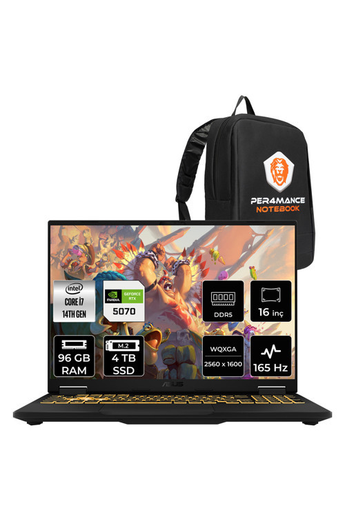 TUF F16 i7 14650HX 96GB 4TB SSD RTX5070/8GB 165Hz 16'' 2.5K WQXGA FDOS Gaming Laptop FX608JPR