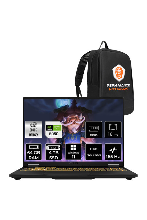 TUF F16 i5 13450HX 64GB 2TB SSD RTX5050/8GB 115W 165Hz 16'' WUXGA W11H Gaming Laptop FX608JH