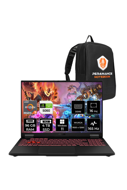 TUF Gaming A16 R9 8940HX 96GB 4TB SSD RTX5060/8GB 115W 165Hz 16'' WUXGA W11H Laptop FA608PM