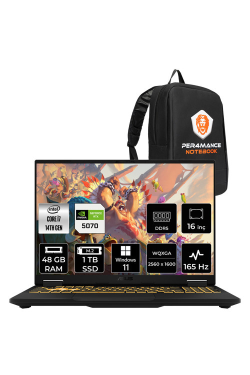 TUF F16 i7 14650HX 48GB 1TB SSD RTX5070/8GB 165Hz 16'' 2.5K WQXGA W11H Gaming Laptop FX608JPR