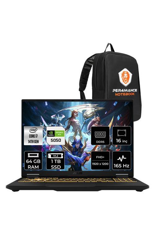 TUF F16 i7 14650HX 64GB 1TB SSD RTX5050/8GB 115W 165Hz 16'' WUXGA FDOS Gaming Laptop FX608JHR