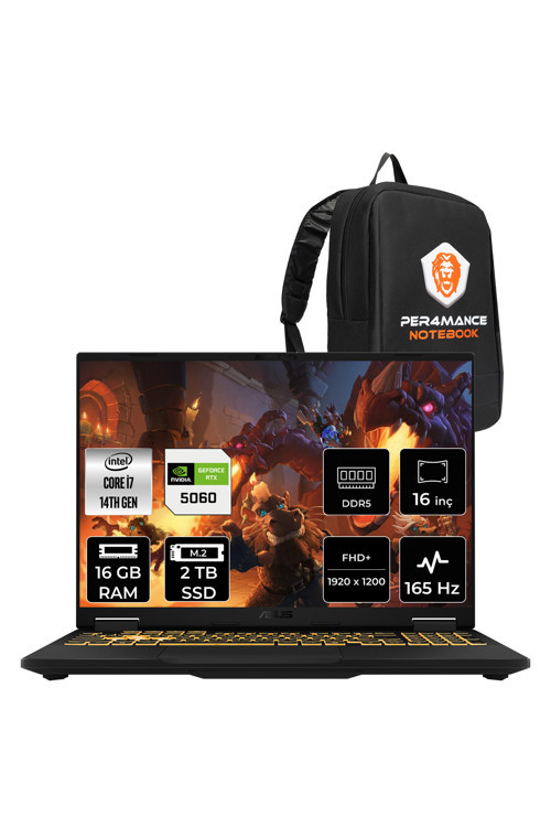 TUF F16 i7 14650HX 16GB 2TB SSD RTX5060/8GB 115W 165Hz 16'' WUXGA FDOS Gaming Laptop FX608JMR