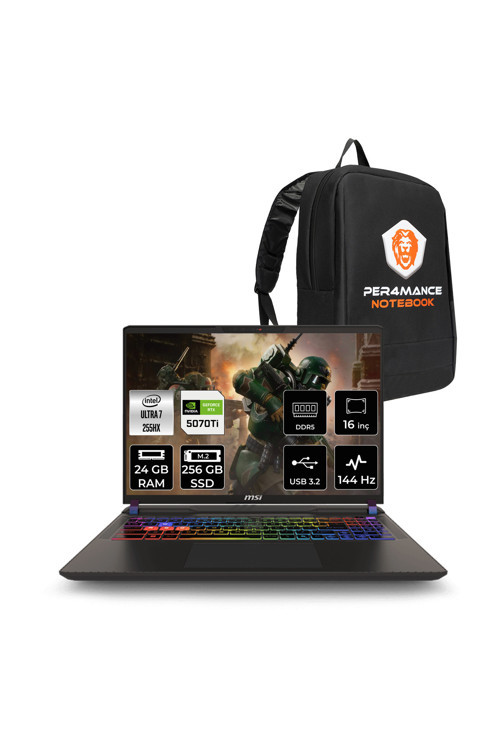 Vector 16 HX AI Ultra 7 255HX 24GB 256GB SSD RTX5070TI/12GB 140W 16'' WUXGA FDOS Gaming Laptop