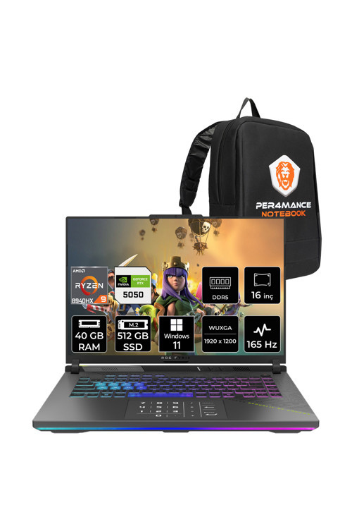 Rog Strix G16 R9 8940HX 40GB 512GB SSD RTX5050/8GB 165Hz 16" WUXGA W11P Gaming Laptop G614PH