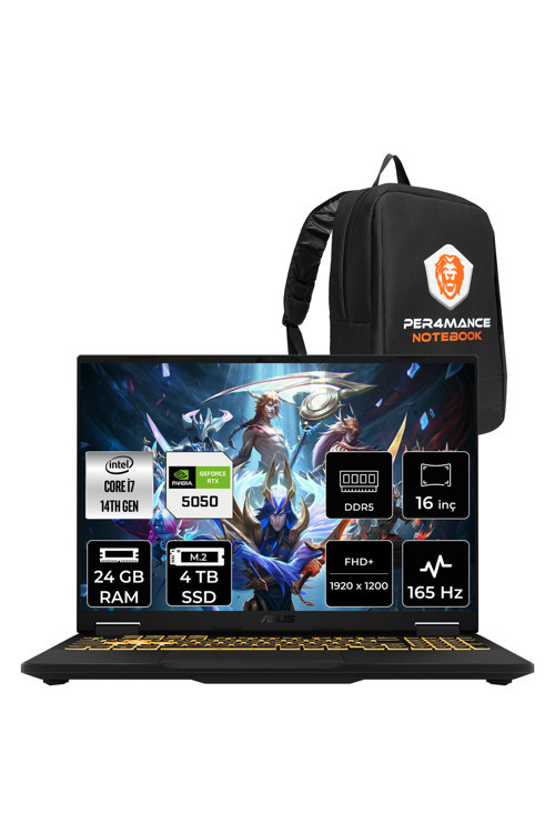 TUF F16 i7 14650HX 24GB 4TB SSD RTX5050/8GB 115W 165Hz 16'' WUXGA FDOS Gaming Laptop FX608JHR