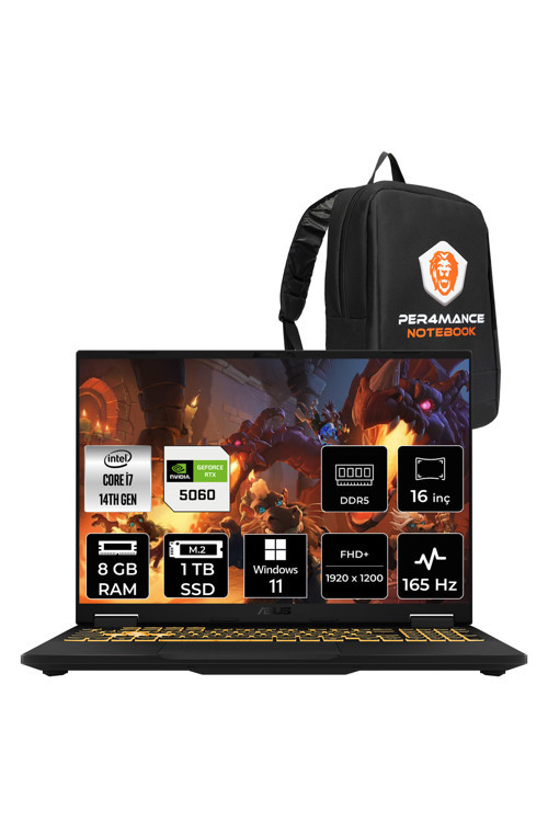 TUF F16 i7 14650HX 8GB 2TB SSD RTX5060/8GB 115W 165Hz 16'' WUXGA W11H Gaming Laptop FX608JMR
