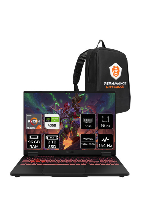 TUF Gaming A16 R5 7535HS 96GB 2TB SSD RTX4050/6GB 140W 144Hz 16'' WUXGA FDOS Laptop FA607NU