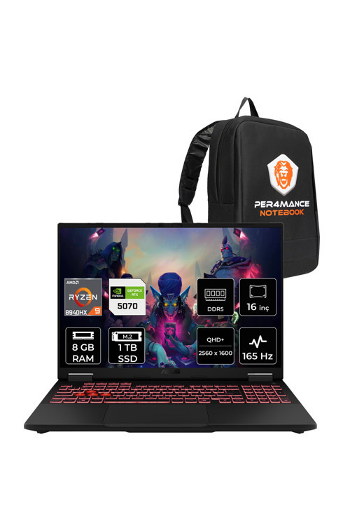 TUF Gaming A16 R9 8940HX 8GB 1TB SSD RTX5070/8GB 165Hz 16'' 2.5K WQXGA FDOS Laptop FA608PP